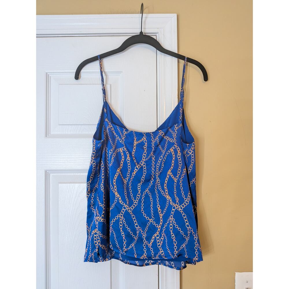 L’AGENCE Blue Silk Chain Print Camisole Top Size Medium Luxury Tank Top - Picture 5 of 7